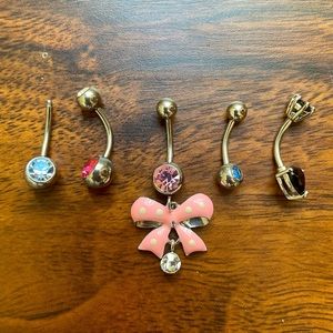 🔴Metal & Rhinestone Belly Button Rings Bundle